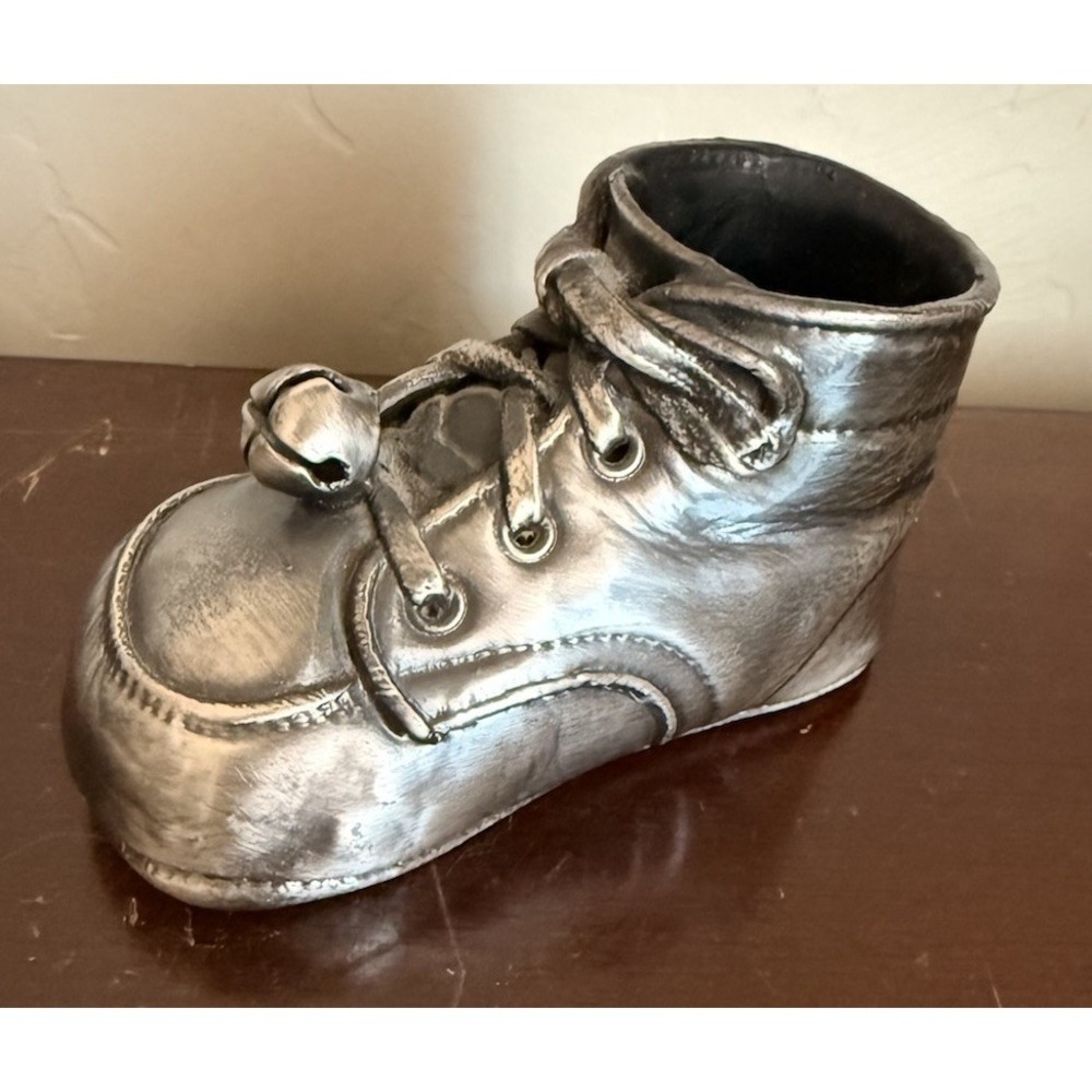 Vintage Decorative Metal Children Shoe Boot Holder Pen Silver Tone Light